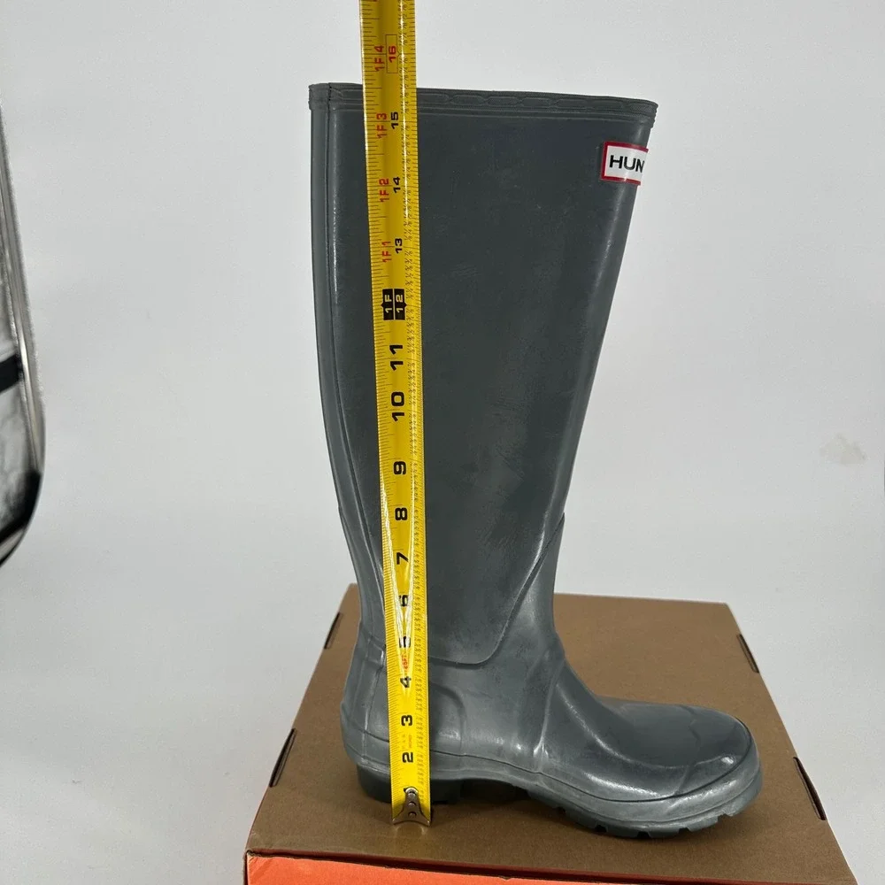 Hunter Tall Glossy Gray Side Buckles‎ Rain Boots Waterproof Women's 37 USA 6